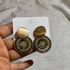 Gold and Blue  Beaded Earrings